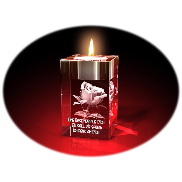 GLASFOTO.COM Teelichthalter Valentinstag, Rose + Ich denk an dich