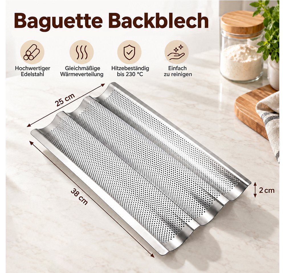 GLIESE Baguetteblech Premium Baguette mit Antihaftbeschichtung, 38 x 33 cm Brotform Brot Backen Zubehör Geschenke für Backbegeisterte – Bild 2 von 5
