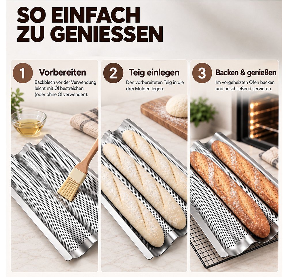 GLIESE Baguetteblech Premium Baguette mit Antihaftbeschichtung, 38 x 33 cm Brotform Brot Backen Zubehör Geschenke für Backbegeisterte – Bild 4 von 5