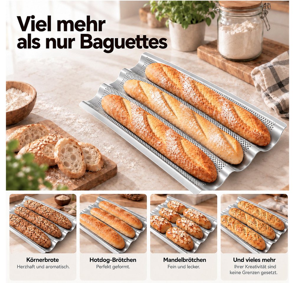 GLIESE Baguetteblech Premium Baguette mit Antihaftbeschichtung, 38 x 33 cm Brotform Brot Backen Zubehör Geschenke für Backbegeisterte – Bild 5 von 5