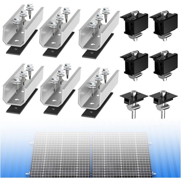 GLIESE Balkonkraftwerk Solarpanel Halterung Befestigungsschiene Trapezblech Flachdach Montage, (Set, Führungsschienen, Gummi-Abstandshalter, Druckklemmen), Korr