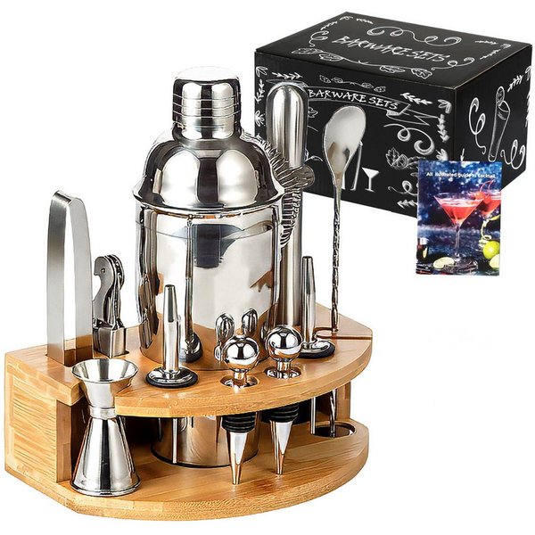 GLIESE Cocktail-Set Edelstahl Cocktail Shaker Set 12-teiliges mit Bar Zubehör, (12-tlg., Cocktail Shaker Setz), 750ml, mit Bambus-Ständer
