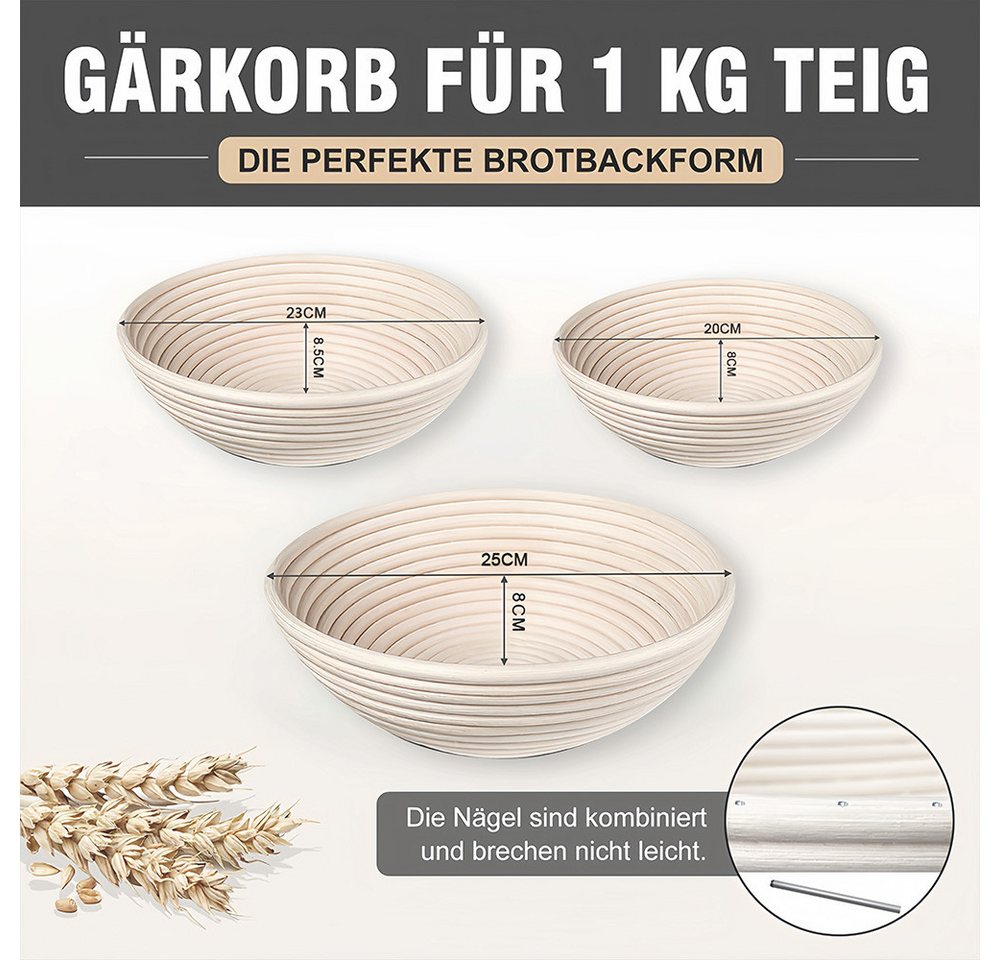 GLIESE Gärkorb Gärkorb Set mit Brotbacken Bäckermesser Gärkörbchen Oval, (Set 10-tlg), Rund Proofing Baskets 25x8 cm, 23x8,5 cm, 20x8 cm – Bild 2 von 5