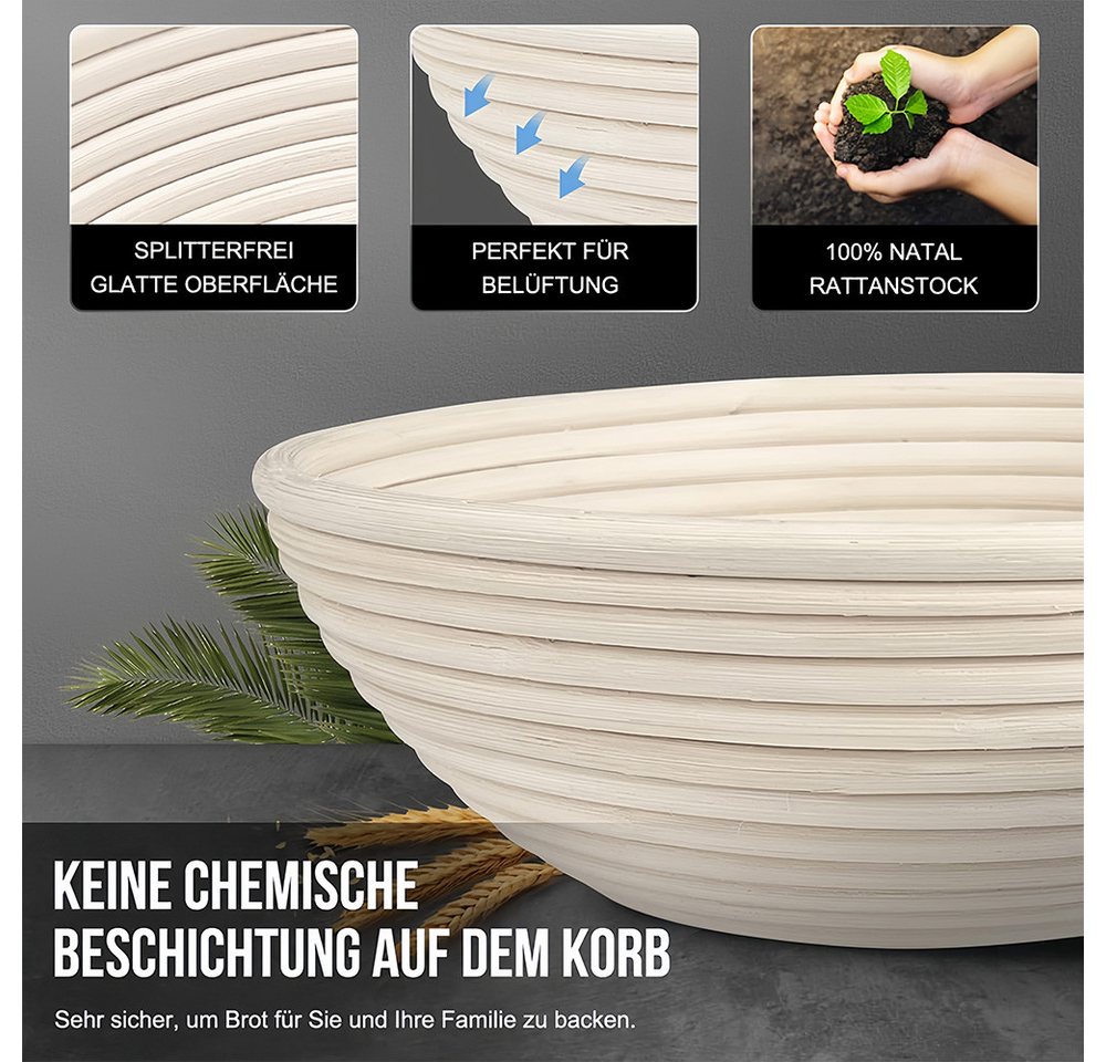 GLIESE Gärkorb Gärkorb Set mit Brotbacken Bäckermesser Gärkörbchen Oval, (Set 10-tlg), Rund Proofing Baskets 25x8 cm, 23x8,5 cm, 20x8 cm – Bild 4 von 5