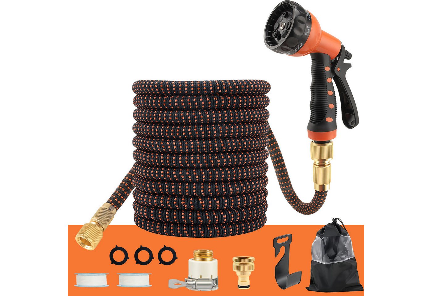 GLIESE Gartenschlauch Flexibel 22,5M mit 8-in-1 Düse, platzsparend automatisch aufrollbar, automatische Entleerung, 3750D reißfest, 8 Sprühfunktionen, Tasche &  – Bild 2 von 5