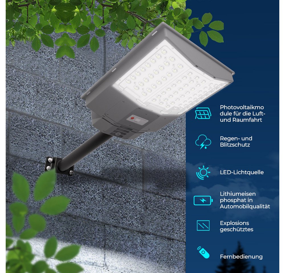 GLIESE LED Solarleuchte LED Straßenlampe mit Daemmerungssensor, mit Fernbedienung, 1000W, LED, Tageslichtweiß, Wasserdicht IP65 für Parkplatz, Garten, Hof, Stra – Bild 2 von 5