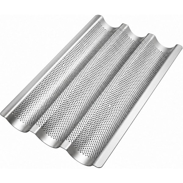 GLIESE POWER Baguetteblech – antihaftbeschichtet und hitzebeständig, 3 Mulden, perforiert, Antihaft, 38x25x2 cm, für Standardbacköfen