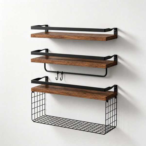 GLIESE POWER Küchenregal aus Holz – mit Edelstahl-Handtuchhalter & Drahtkorb, Massivholz, Edelstahl, robust & langlebig, einfache Montage