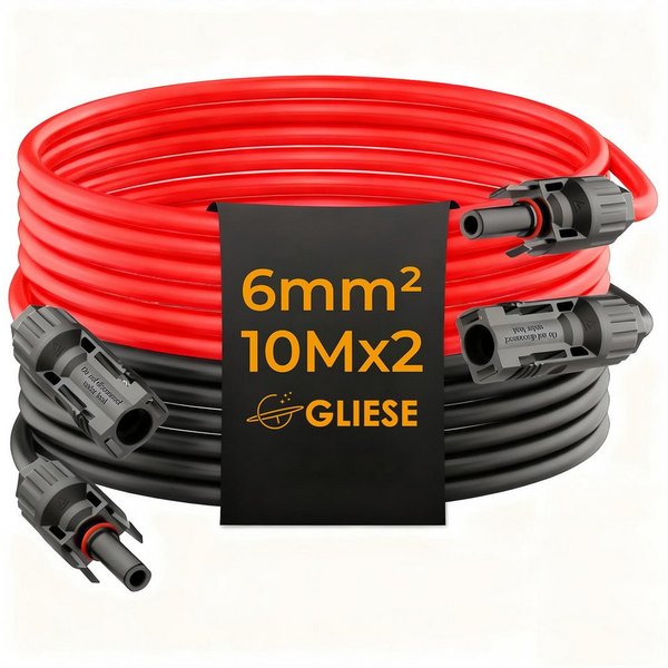 GLIESE Solarmodul 10m Rot+Schwarz Solarkabel 10AWG PV Verlängerungskabel Balkonkraftwerk, (1 x Solarmodul-Verlängerungskabel (10 m), 6 mm² 100 cm, Einfache & fl