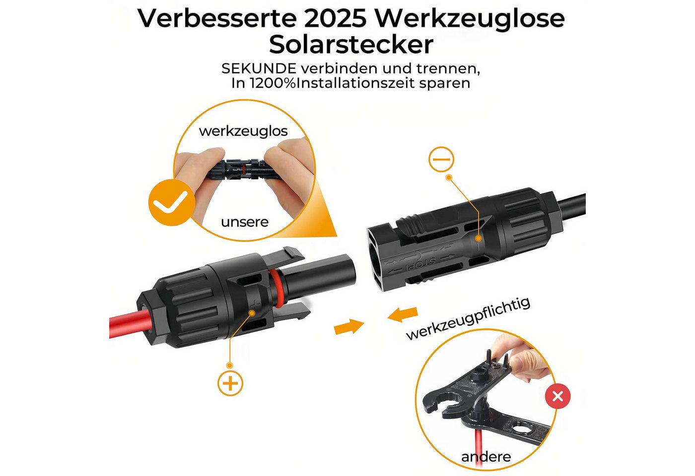 GLIESE Solarmodul 10m Rot+Schwarz Solarkabel 10AWG PV Verlängerungskabel Balkonkraftwerk, (1 x Solarmodul-Verlängerungskabel (10 m), 6 mm² 100 cm, Einfache & fl – Bild 3 von 5