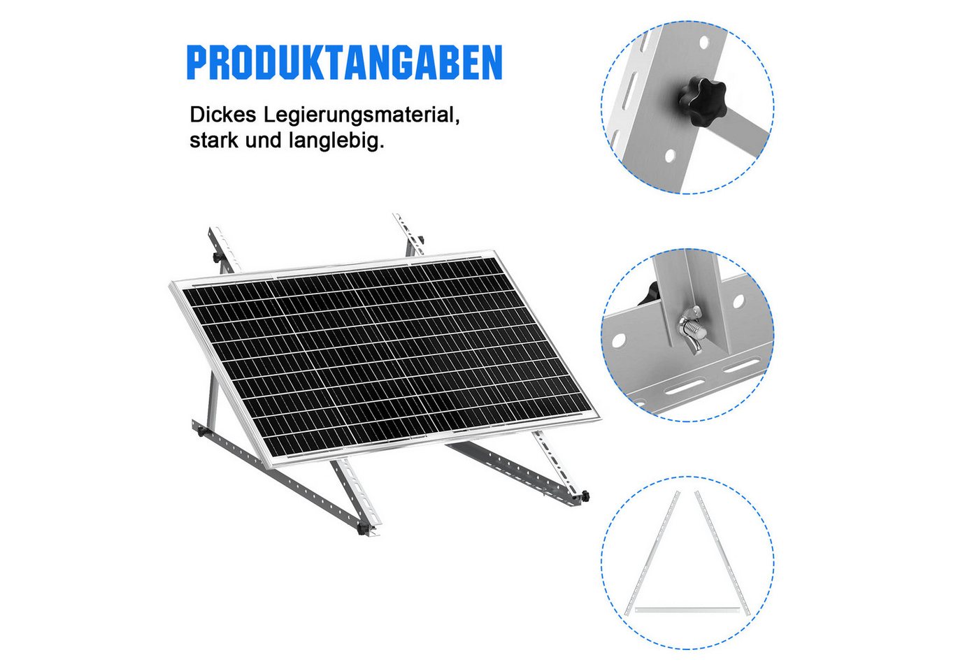 GLIESE Solarmodul-Halterung Solarmodule Halterung balkonkraftwerk halterung Neigungswinkel 0-90°, (bis 46 Zoll, Set, 4-tlg., 118cm Solarmodule Halterung, für Ba – Bild 5 von 5
