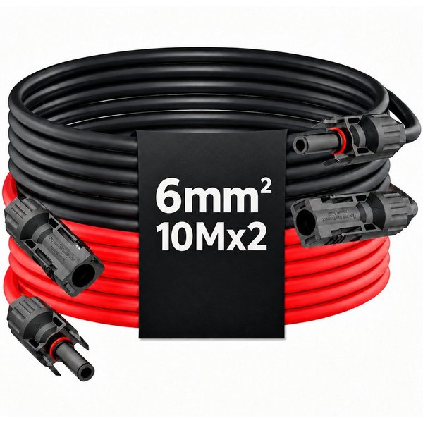GLIESE Solarmodul Solarkabel 10m Schwarz & Rot – 10 AWG, IP67, für PV & Balkonkraftwerk, (1 x Solarmodul-Verlängerungskabel (10 m), 6 mm² PV-Kabel 10m – IP67, f