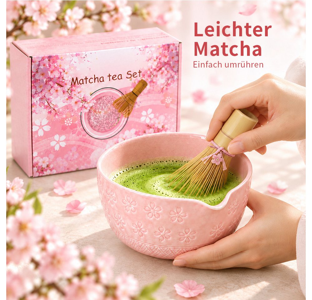GLIESE Teeservice Matcha Set (8-teilig) Keramik, Bambus-Besen, Schale & Zubehör (8-tlg), Keramik-Matcha-Schal, Edelstahl-Sieb,Bambus-Matcha-Besen,Bambus-Chashak – Bild 5 von 5