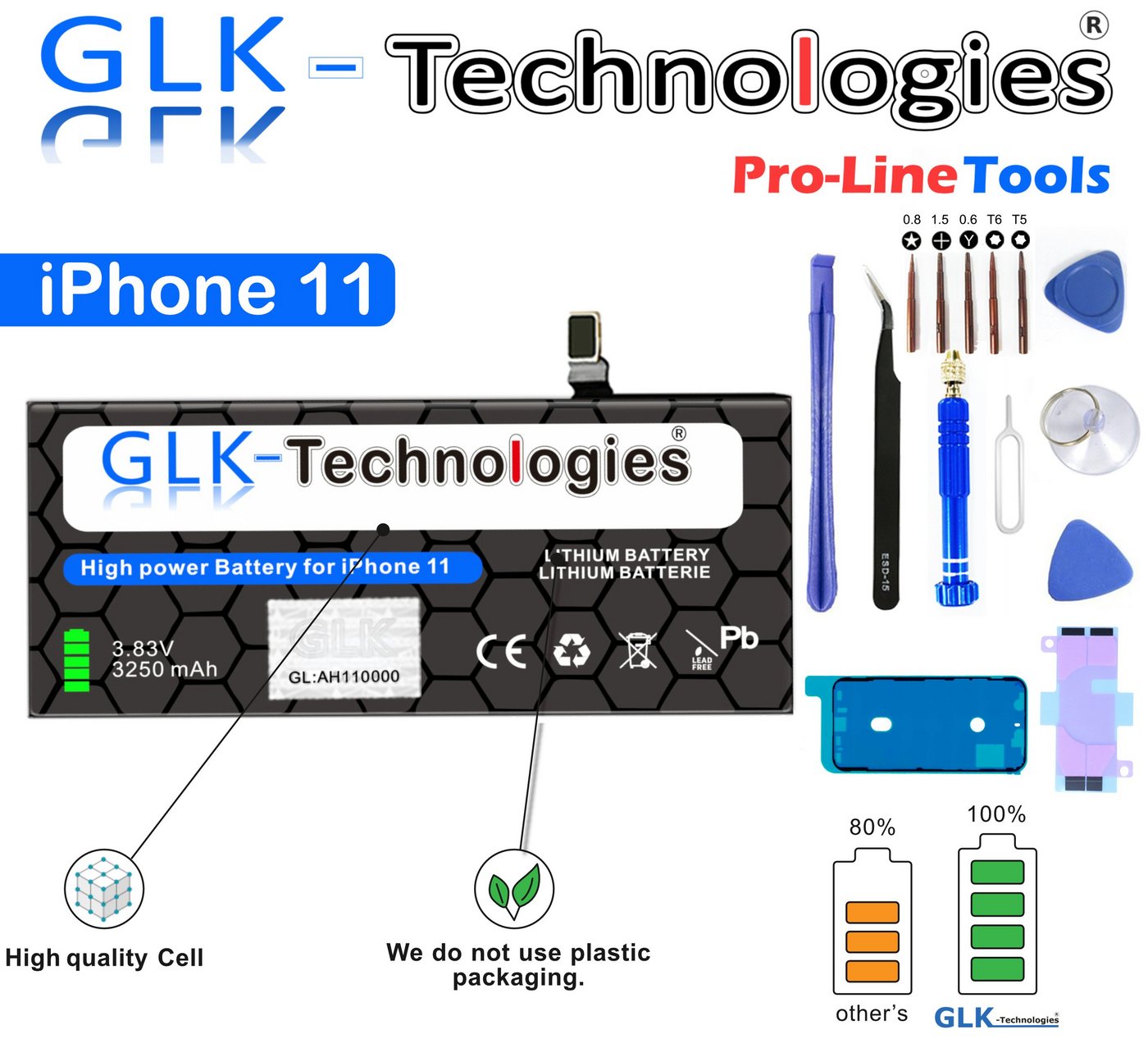 GLK-Technologies kompatibel mit Apple iPhone 11 inkl. Werkzeug Set Smartphone-Akku 3250 mAh (3,83 V) – Bild 2 von 5