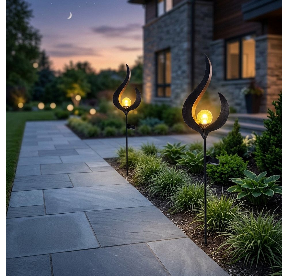 GLOBO LIGHTING Außen-Stehlampe, LED-Leuchtmittel fest verbaut, Warmweiß, Design LED Solar Leuchte Außen Beleuchtung Dekoration Steck Lampe – Bild 5 von 5