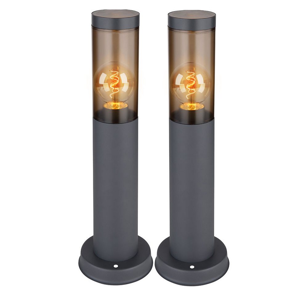 GLOBO LIGHTING Außen-Stehlampe, Leuchtmittel nicht inklusive, Sockelleuchte Wegeleuchte Außenlampe E27 rauch Edelstahl anthrazit 2x – Bild 2 von 5