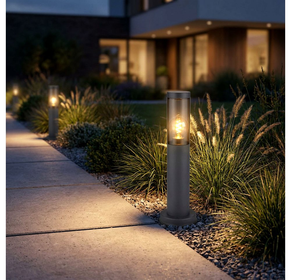 GLOBO LIGHTING Außen-Stehlampe, Leuchtmittel nicht inklusive, Sockelleuchte Wegeleuchte Außenlampe E27 rauch Edelstahl anthrazit 2x – Bild 4 von 5