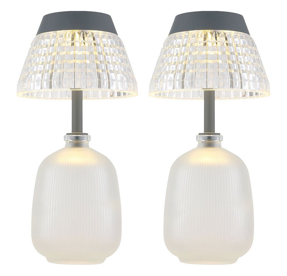 GLOBO LIGHTING Außen-Tischleuchte, Leuchtmittel nicht inklusive, Warmweiß, Solarleuchte Tischlampe Tischleuchte Gartenlampe Akku Glas 2x – Bild 2 von 5
