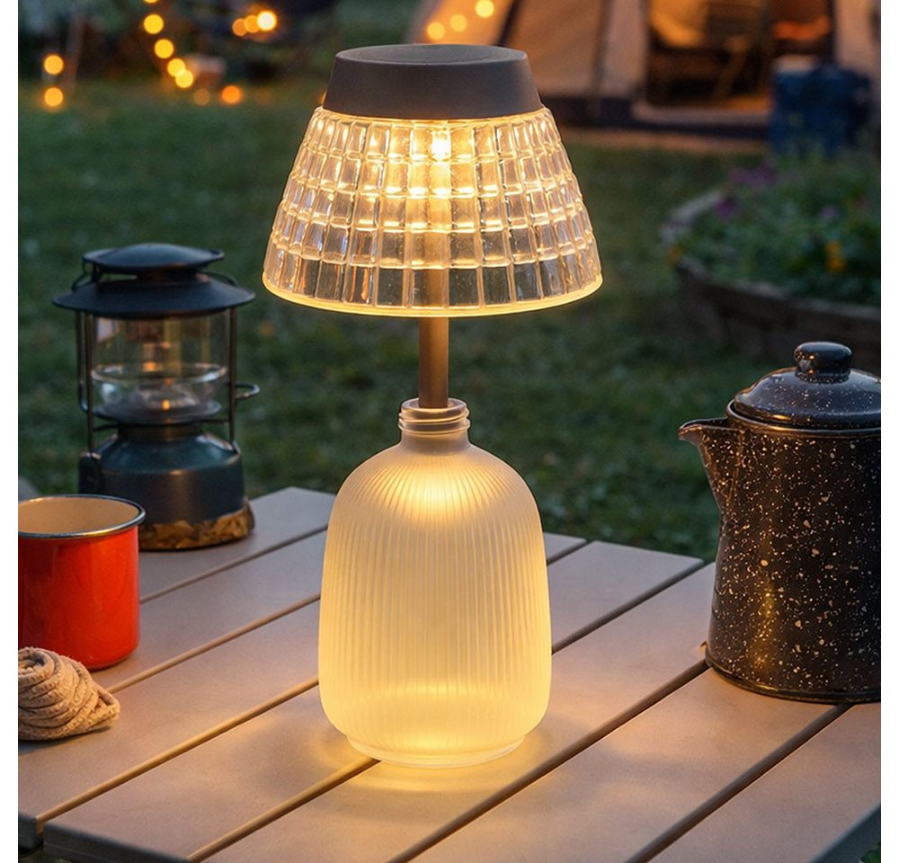 GLOBO LIGHTING Außen-Tischleuchte, Leuchtmittel nicht inklusive, Warmweiß, Solarleuchte Tischlampe Tischleuchte Gartenlampe Akku Glas 2x – Bild 3 von 5