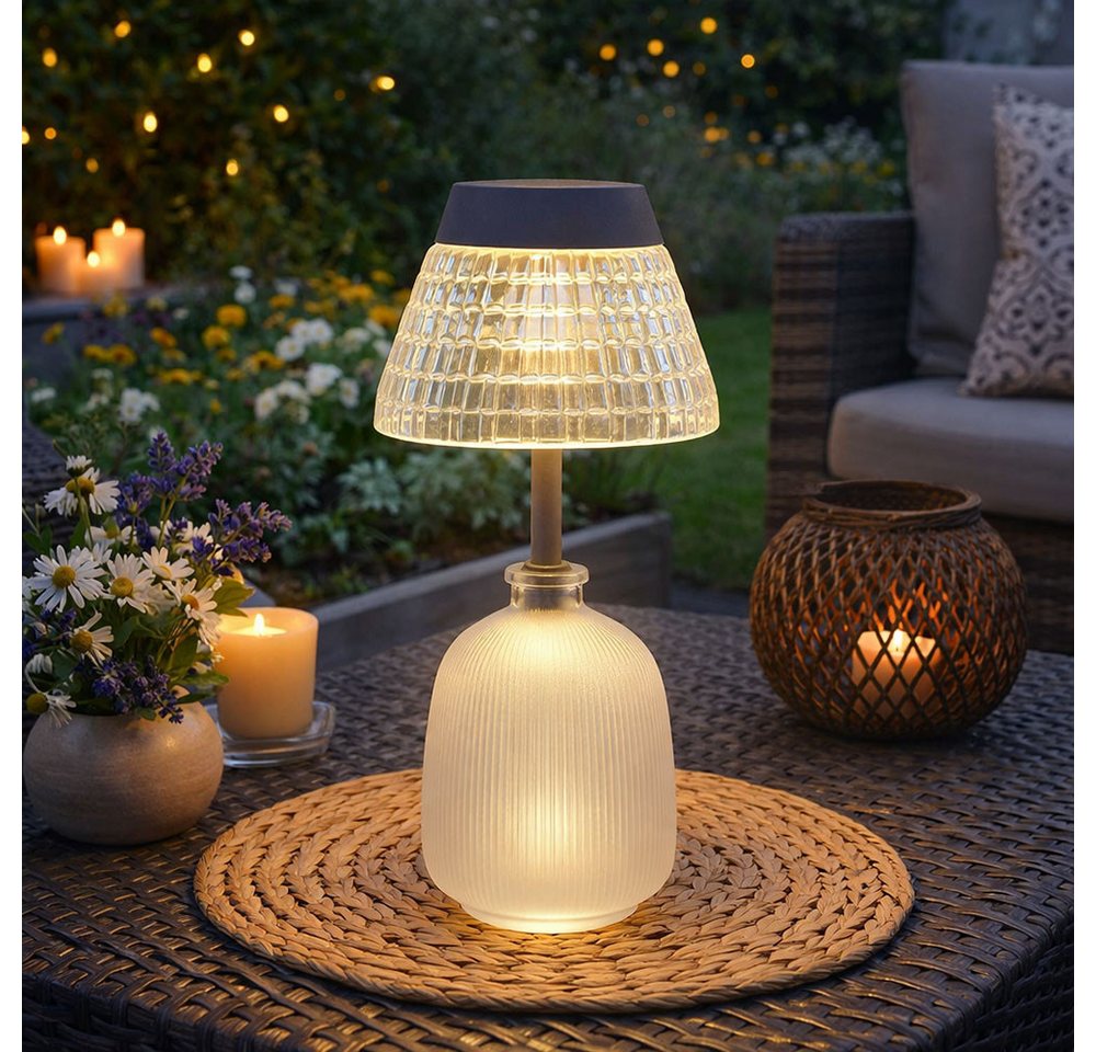 GLOBO LIGHTING Außen-Tischleuchte, Leuchtmittel nicht inklusive, Warmweiß, Solarleuchte Tischlampe Tischleuchte Gartenlampe Akku Glas 2x – Bild 4 von 5