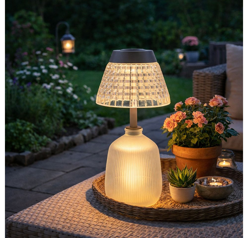 GLOBO LIGHTING Außen-Tischleuchte, Leuchtmittel nicht inklusive, Warmweiß, Solarleuchte Tischlampe Tischleuchte Gartenlampe Akku Glas 2x – Bild 5 von 5