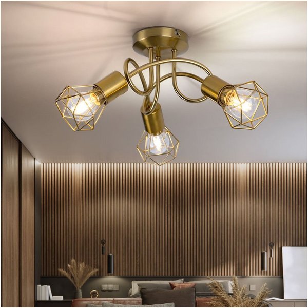 GLOBO LIGHTING Deckenleuchte, Leuchtmittel nicht inklusive, Deckenleuchte Spotlampe Wohnzimmerleuchte 3 Flammig E14 gold Gitter