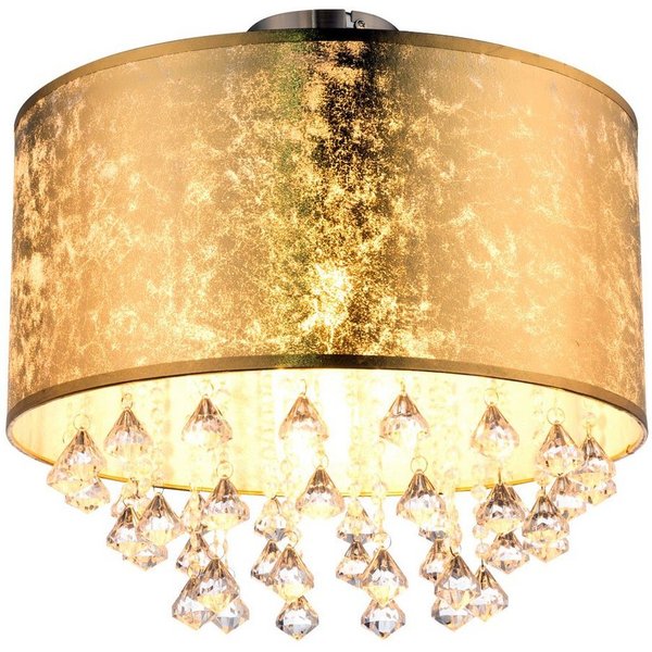 GLOBO LIGHTING Deckenleuchte, Leuchtmittel nicht inklusive, Deckenlampe Deckenleuchte Kronleuchter Kristalllampe Blattgold Textil