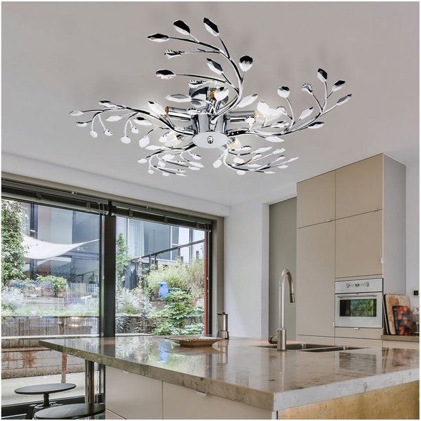 GLOBO LIGHTING Deckenleuchte, Leuchtmittel nicht inklusive, Design Blüten Decken Lampe Blätter Leuchte Beleuchtung Chrom Wohn-