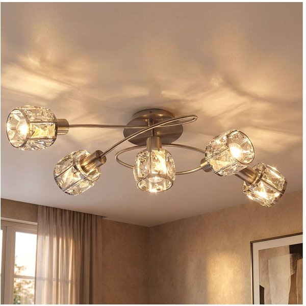 GLOBO LIGHTING Deckenleuchte, Leuchtmittel nicht inklusive, Decken Leuchte Arme gebogen Glas Kristall Wohn Ess Zimmer Lampe Chrom