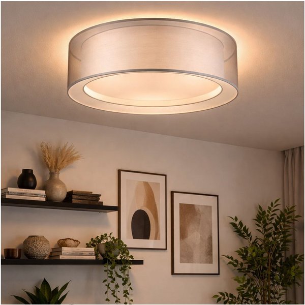 GLOBO LIGHTING Deckenleuchte, Leuchtmittel nicht inklusive, Deckenlampe Deckenleuchte Textilschirm grau rund Schlafzimmerleuchte