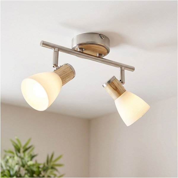 GLOBO LIGHTING Deckenleuchte, Leuchtmittel nicht inklusive, Deckenleuchte 2 flammig Holz Glas Metall Deckenstrahler Deckenlampe