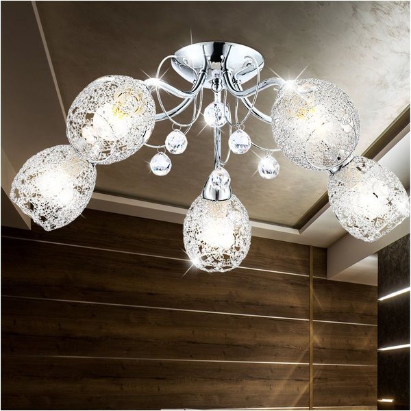 GLOBO LIGHTING Deckenleuchte, Leuchtmittel nicht inklusive, Deckenleuchte Kristall Deckenlampe Beleuchtung Chromgeflecht Licht