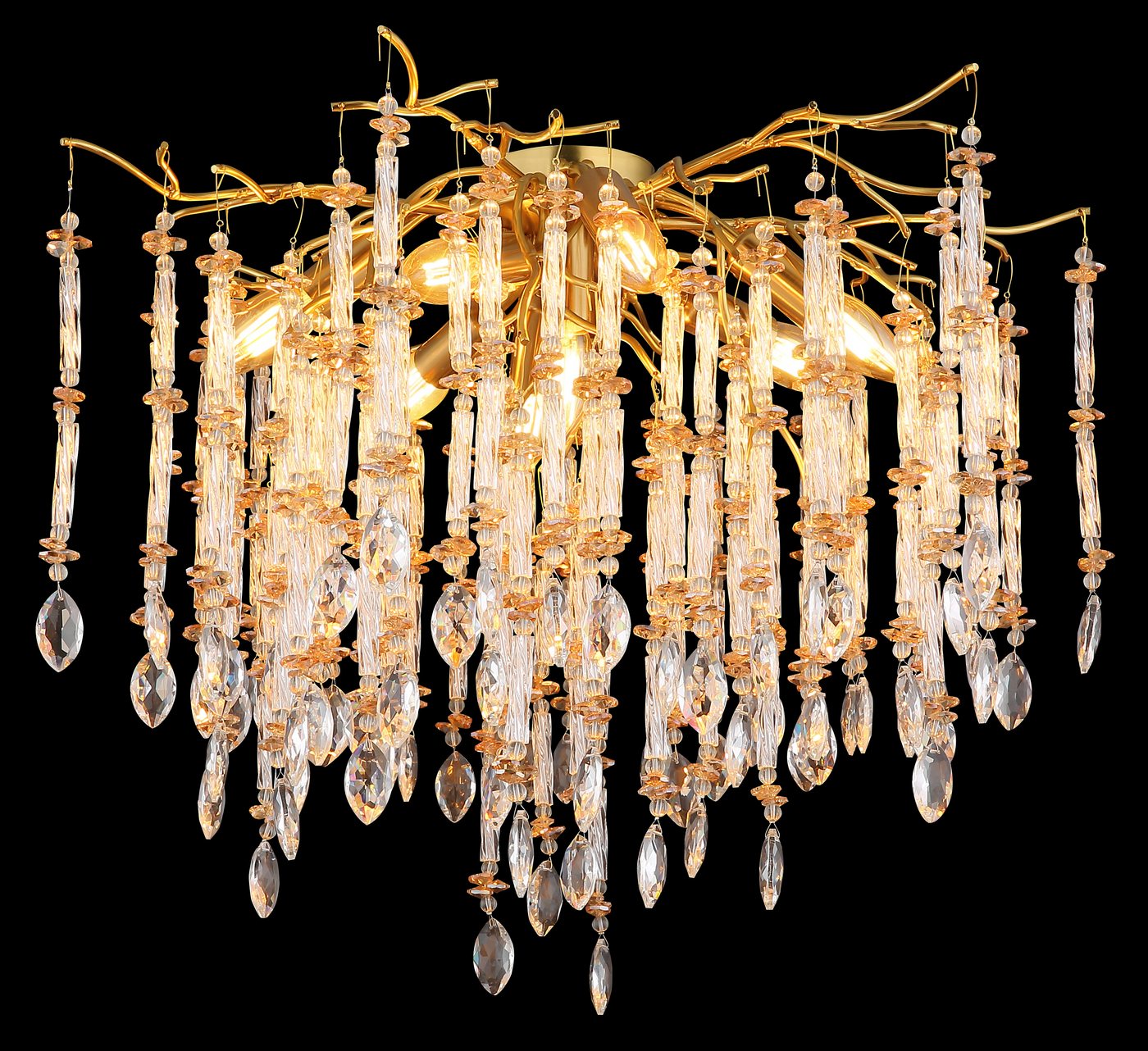 GLOBO LIGHTING Deckenleuchte GLORIA, Leuchtmittel wechselbar, Kristall Deckenleuchte für Wohn- & Esszimmer, gold – Bild 4 von 5