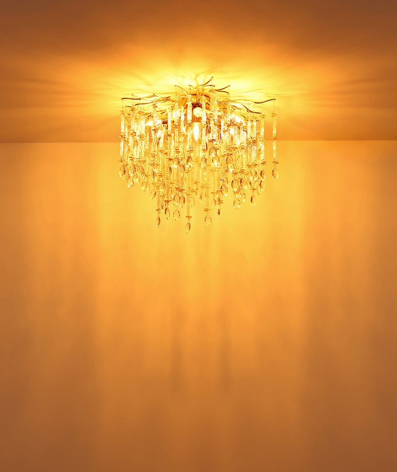GLOBO LIGHTING Deckenleuchte GLORIA, Leuchtmittel wechselbar, Kristall Deckenleuchte für Wohn- & Esszimmer, gold – Bild 5 von 5