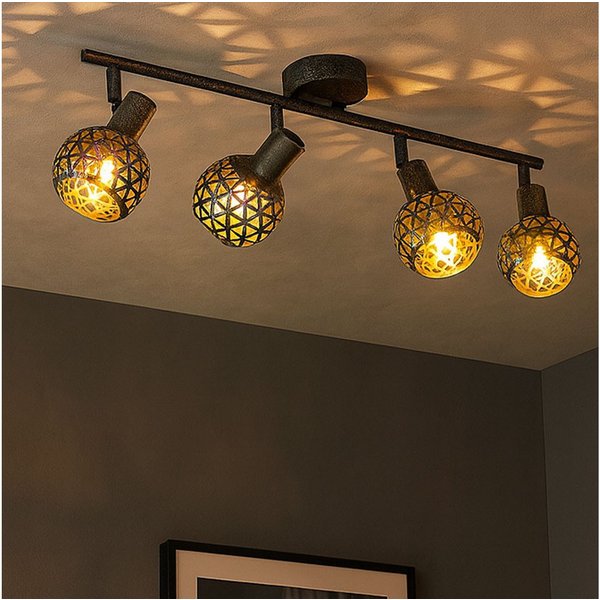 GLOBO LIGHTING Deckenleuchte, Leuchtmittel nicht inklusive, Deckenleuchte grau Spotleiste 4 Strahler Deckenlampe schwenkbar E14