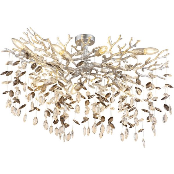 GLOBO LIGHTING Deckenleuchte QUEENA, ohne Leuchtmittel, Deckenleuchte Silber, Glaskristalle Rauch/Klar, Flexo, E14