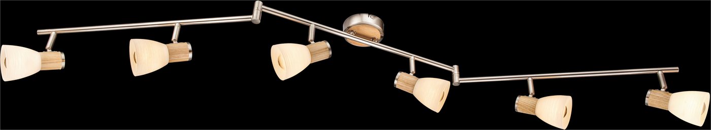GLOBO LIGHTING Deckenspot GYLFI, ohne Leuchtmittel, Strahler Nickel/Holz, Glas opal/gestreift, E14 – Bild 3 von 4
