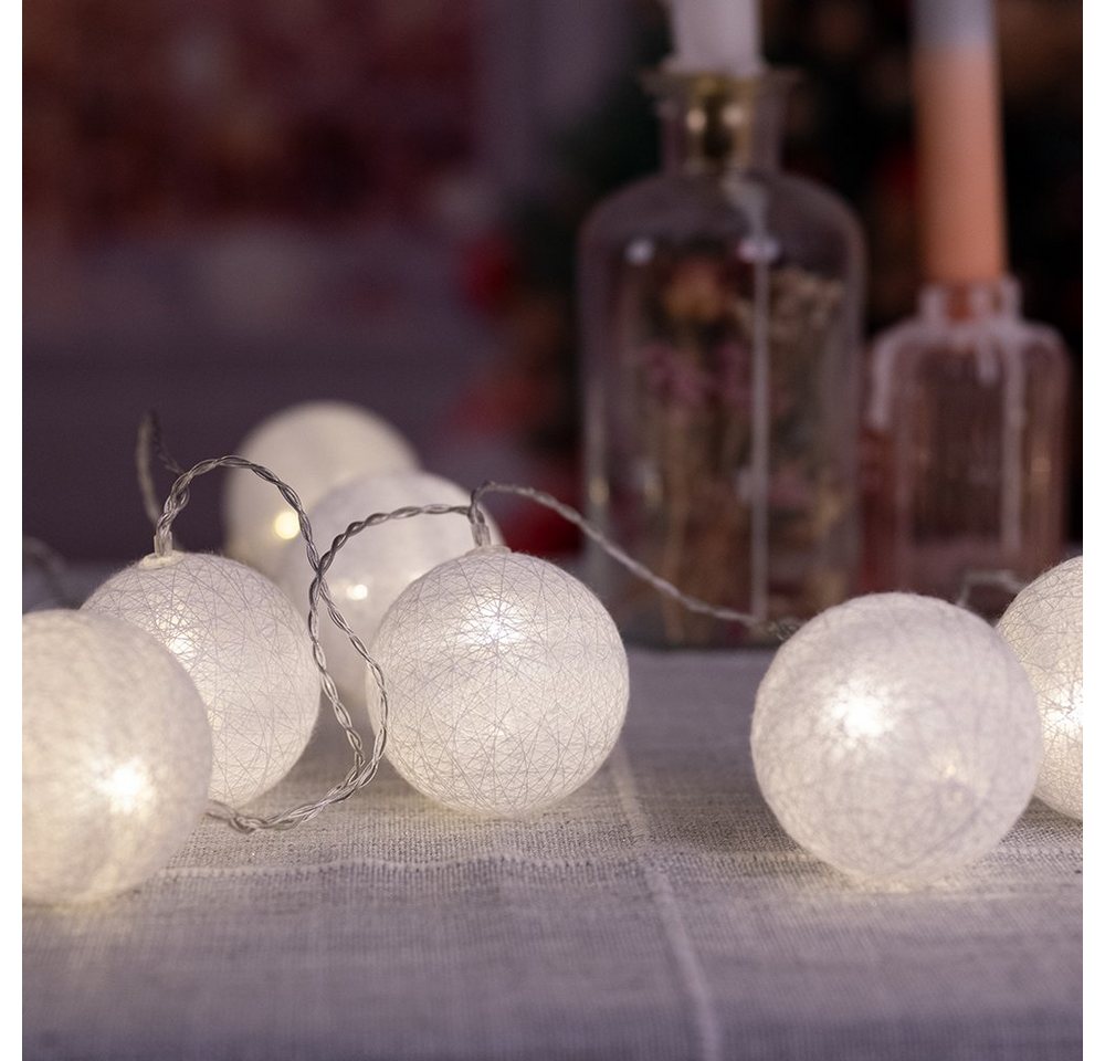 GLOBO LIGHTING Dekolicht, LED-Leuchtmittel fest verbaut, Warmweiß, 20er LED Lichterkette Geflecht Kugel Weihnachts Lampen Baumwolle X-MAS – Bild 2 von 5