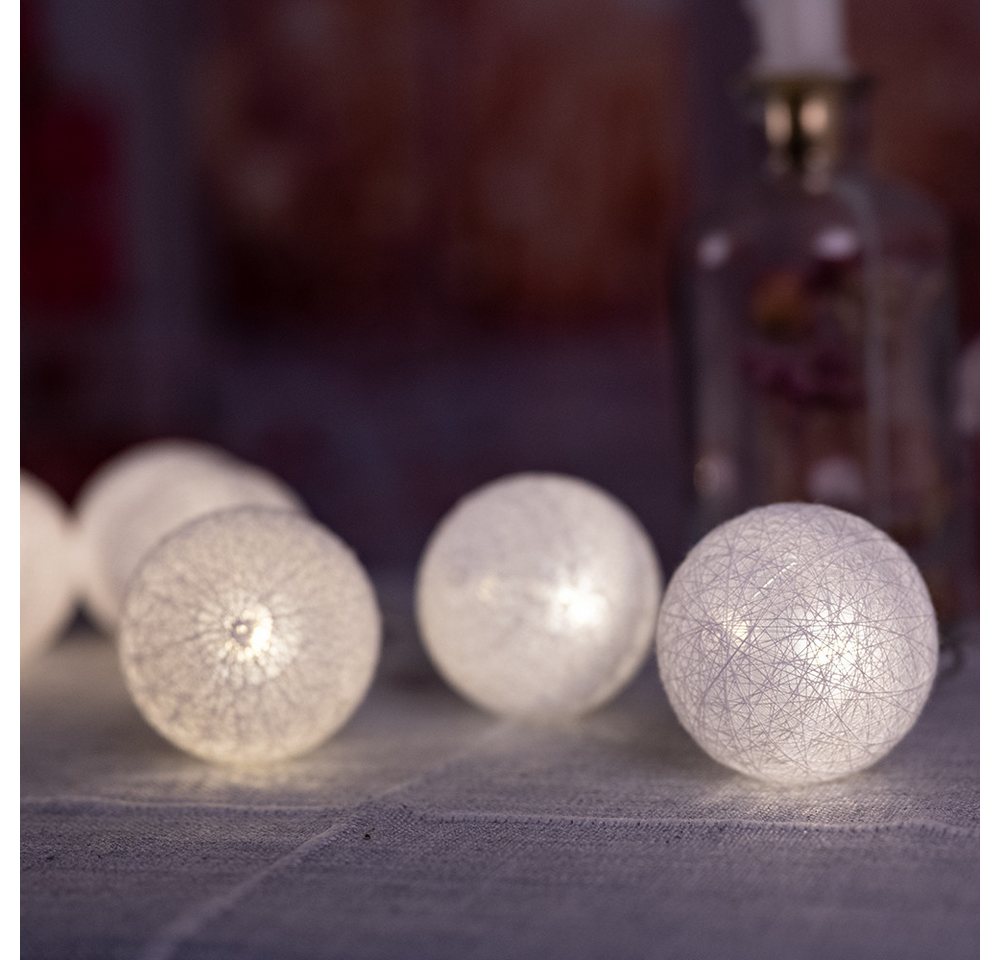 GLOBO LIGHTING Dekolicht, LED-Leuchtmittel fest verbaut, Warmweiß, 20er LED Lichterkette Geflecht Kugel Weihnachts Lampen Baumwolle X-MAS – Bild 3 von 5