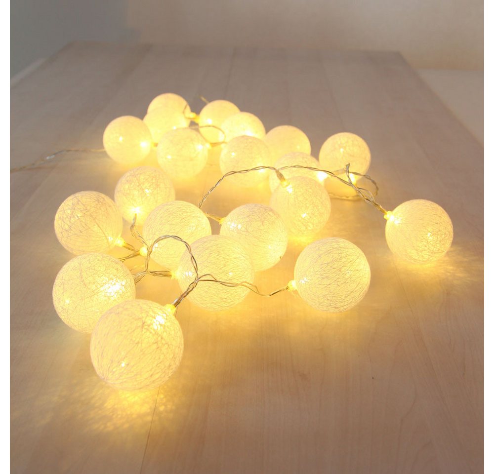 GLOBO LIGHTING Dekolicht, LED-Leuchtmittel fest verbaut, Warmweiß, 20er LED Lichterkette Geflecht Kugel Weihnachts Lampen Baumwolle X-MAS – Bild 4 von 5