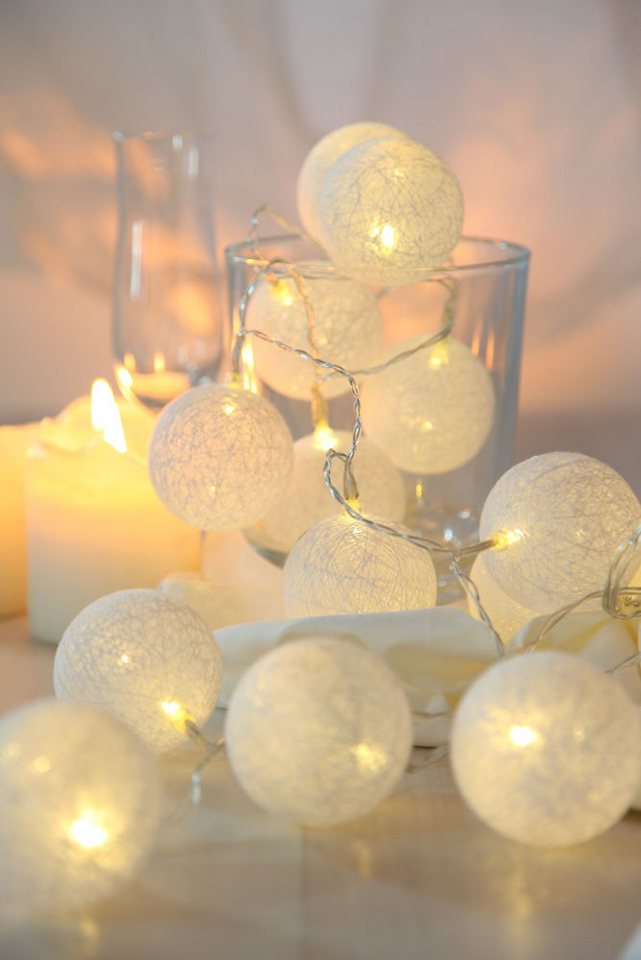 GLOBO LIGHTING Dekolicht, LED-Leuchtmittel fest verbaut, Warmweiß, 20er LED Lichterkette Geflecht Kugel Weihnachts Lampen Baumwolle X-MAS – Bild 5 von 5