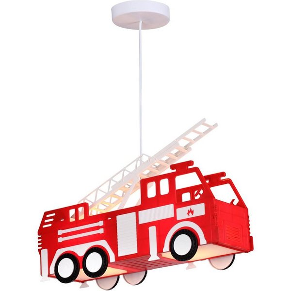 GLOBO LIGHTING Dekolicht, Leuchtmittel nicht inklusive, Feuerwehr Auto Hänge Leuchte rot Pendel Lampe Kinder Spiel Zimmer