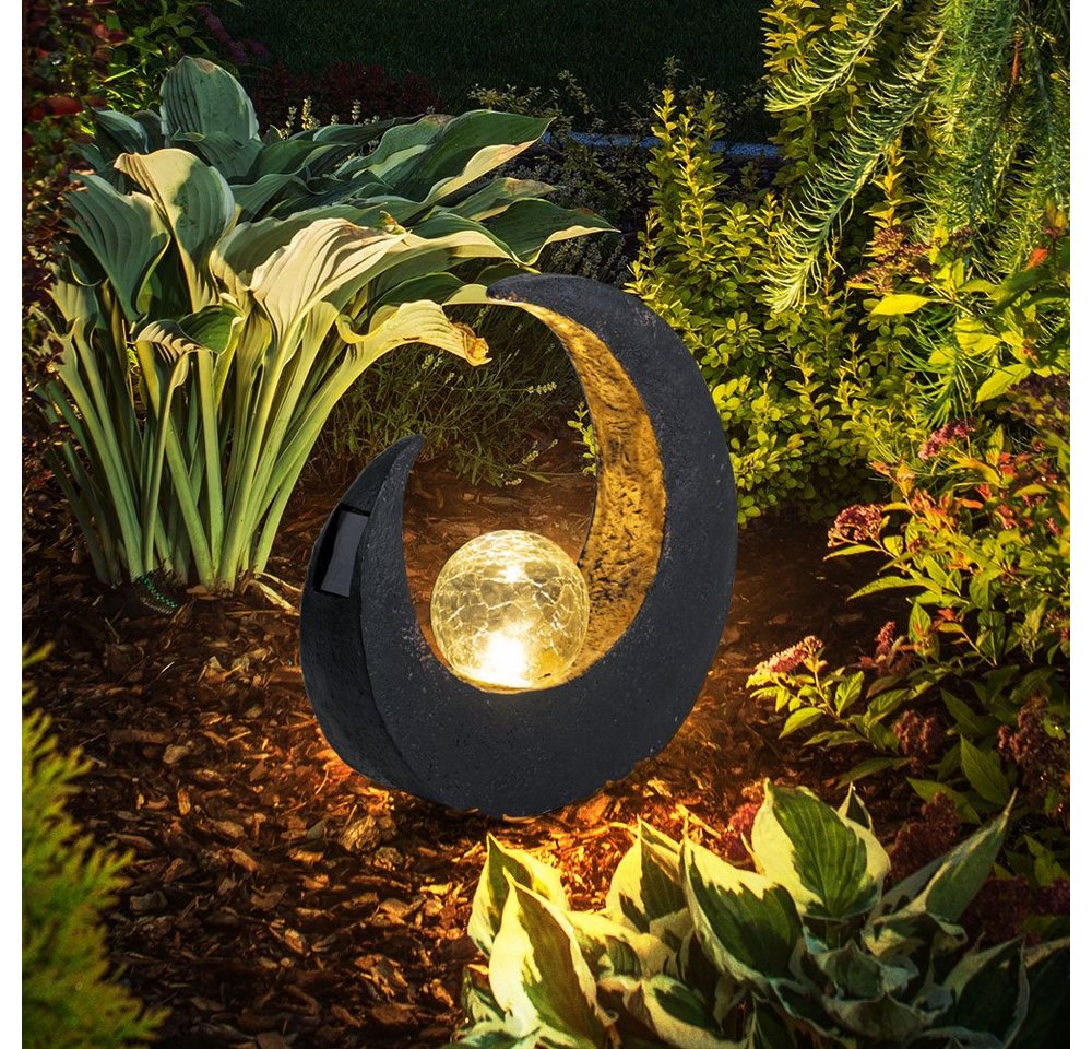 GLOBO LIGHTING Gartenleuchte, LED-Leuchtmittel fest verbaut, LED Mondsichel Solar Lampe Garten Steh Boden Beleuchtung Glas Kugel – Bild 3 von 5