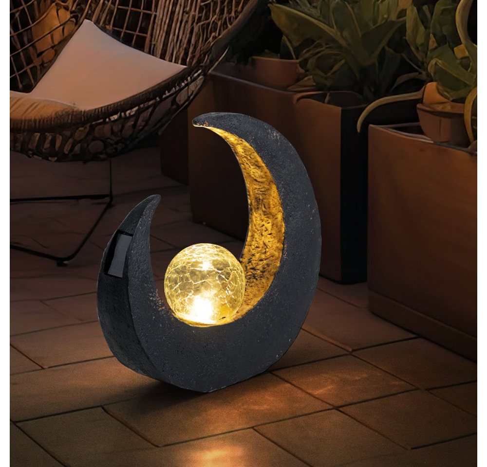 GLOBO LIGHTING Gartenleuchte, LED-Leuchtmittel fest verbaut, LED Mondsichel Solar Lampe Garten Steh Boden Beleuchtung Glas Kugel – Bild 4 von 5