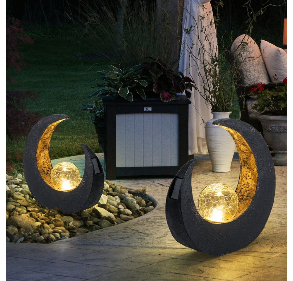 GLOBO LIGHTING Gartenleuchte, LED-Leuchtmittel fest verbaut, LED Mondsichel Solar Lampe Garten Steh Boden Beleuchtung Glas Kugel – Bild 5 von 5