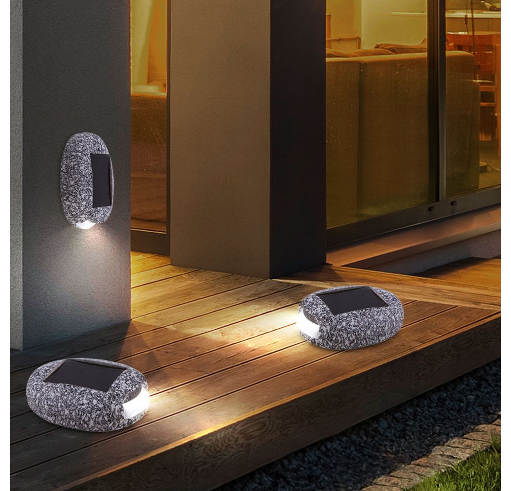GLOBO LIGHTING Gartenleuchte, LED-Leuchtmittel fest verbaut, Warmweiß, 3er Set LED Solar Außen Lampe Stein Design Deko Lampen Garten Beet Weg – Bild 2 von 5