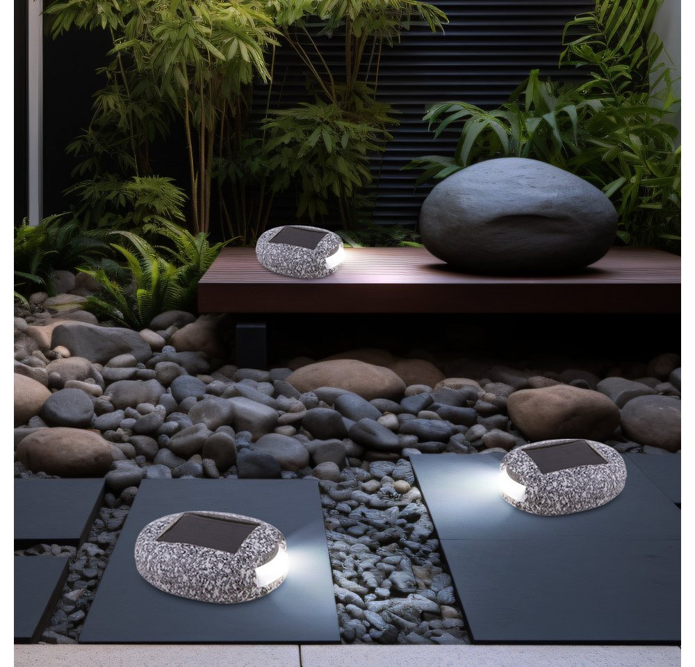 GLOBO LIGHTING Gartenleuchte, LED-Leuchtmittel fest verbaut, Warmweiß, 3er Set LED Solar Außen Lampe Stein Design Deko Lampen Garten Beet Weg – Bild 3 von 5
