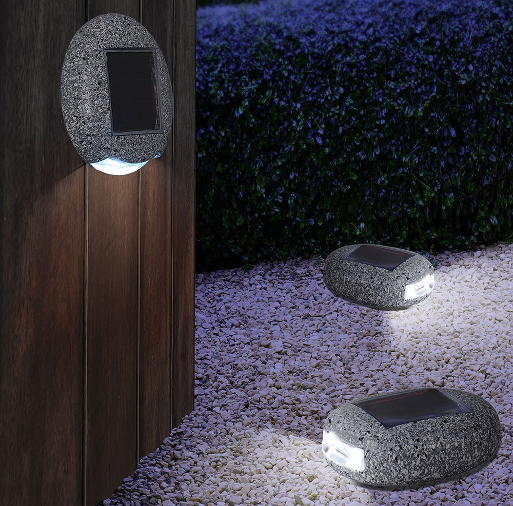 GLOBO LIGHTING Gartenleuchte, LED-Leuchtmittel fest verbaut, Warmweiß, 3er Set LED Solar Außen Lampe Stein Design Deko Lampen Garten Beet Weg – Bild 4 von 5