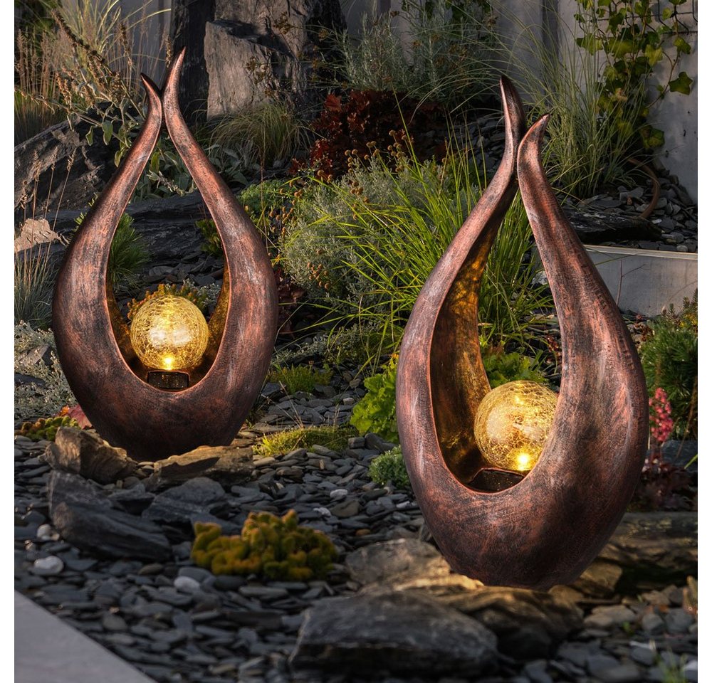 GLOBO LIGHTING Gartenleuchte, LED-Leuchtmittel fest verbaut, LED Solar Außen Deko Leuchte Glas Kugel Steh Leuchte Garten – Bild 3 von 5