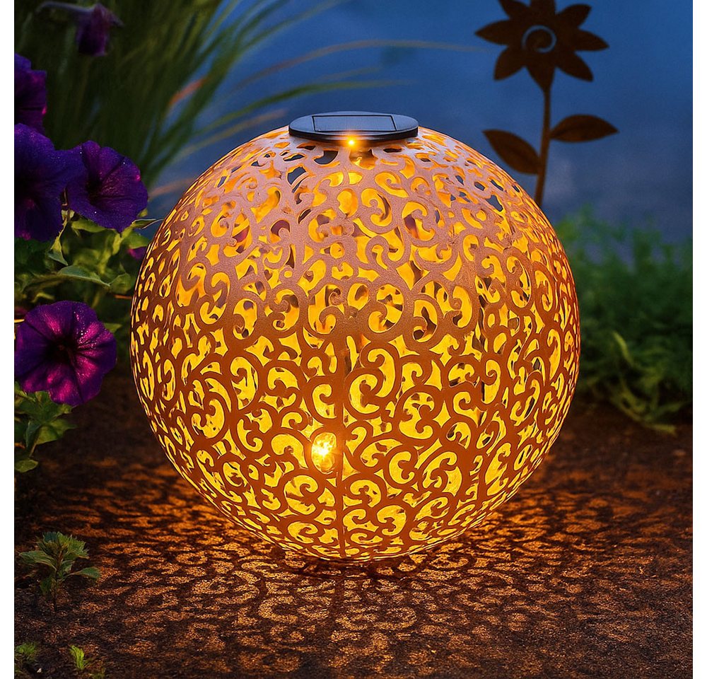 GLOBO LIGHTING Gartenleuchte, LED-Leuchtmittel fest verbaut, Warmweiß, LED Solar Außen Lampe Kugel Steck Strahler rost Garten Weg Beet – Bild 3 von 5